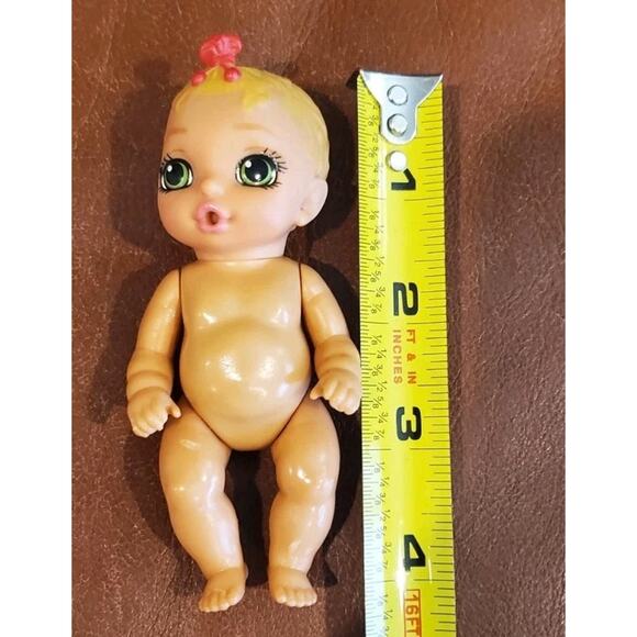 4 Inch Zapf Creations Baby Surprise Dark Pink Front Bow Green Eyes No Diaper - Picture 6 of 7